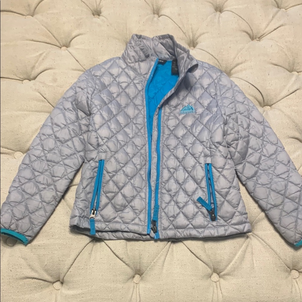 Kids Quilted Jacket - Light Gray with Blue Accents